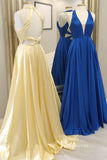 Prom Dress 2025 Blue Satin Prom Dresses Plunging V-Neck Formal Gown FD3261-unique prom dresses-Blue-Custom Size-Viniodress