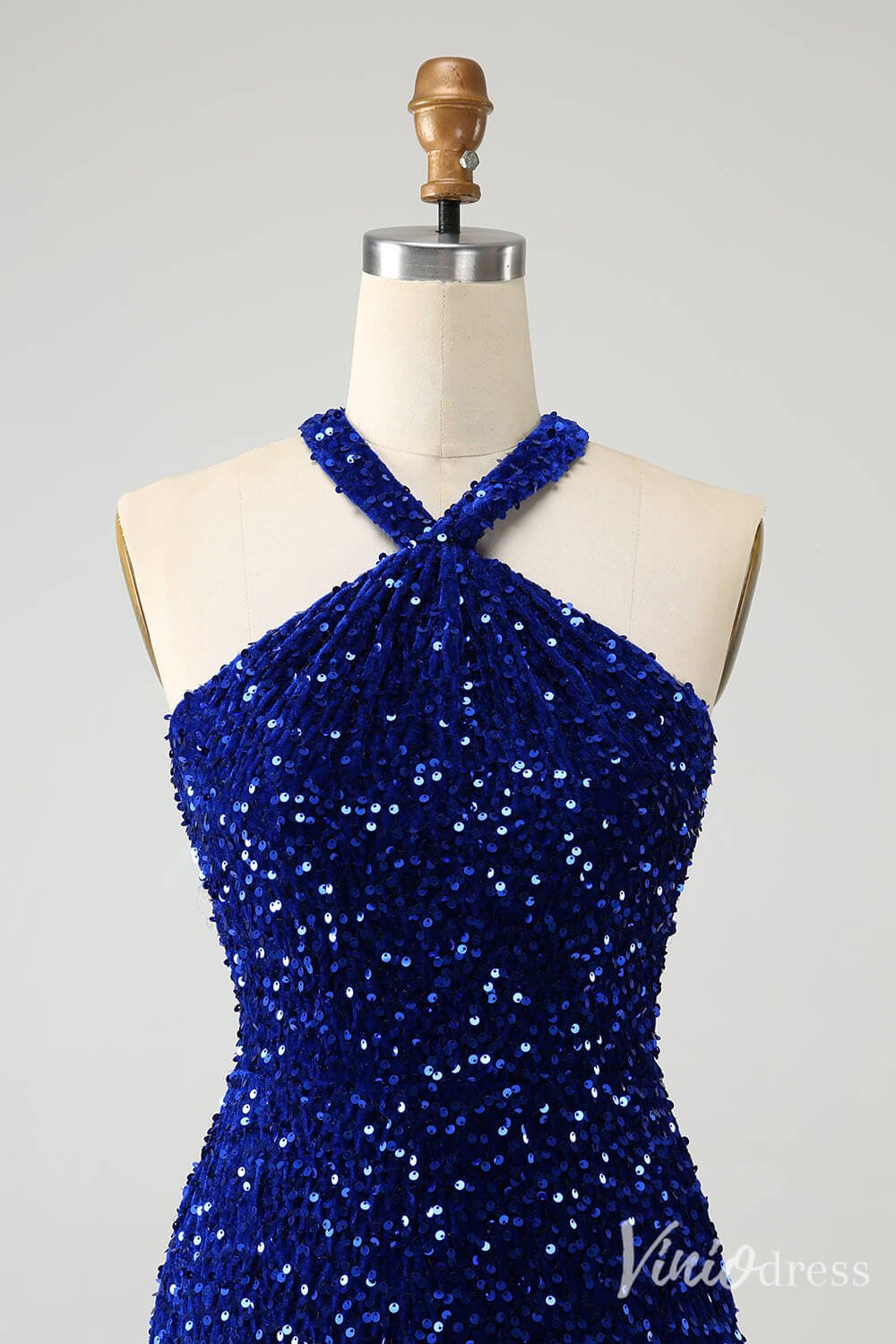 Blue Sequin Homecoming Dresses Halter Neck Tassels Bodycon Dress S24002-prom dresses 2025 -Viniodress-Blue-Custom Size-