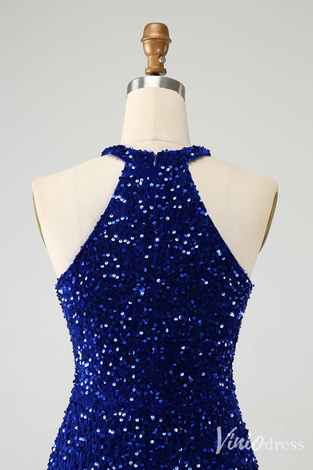 Blue Sequin Homecoming Dresses Halter Neck Tassels Bodycon Dress S24002-prom dresses-Viniodress-Viniodress