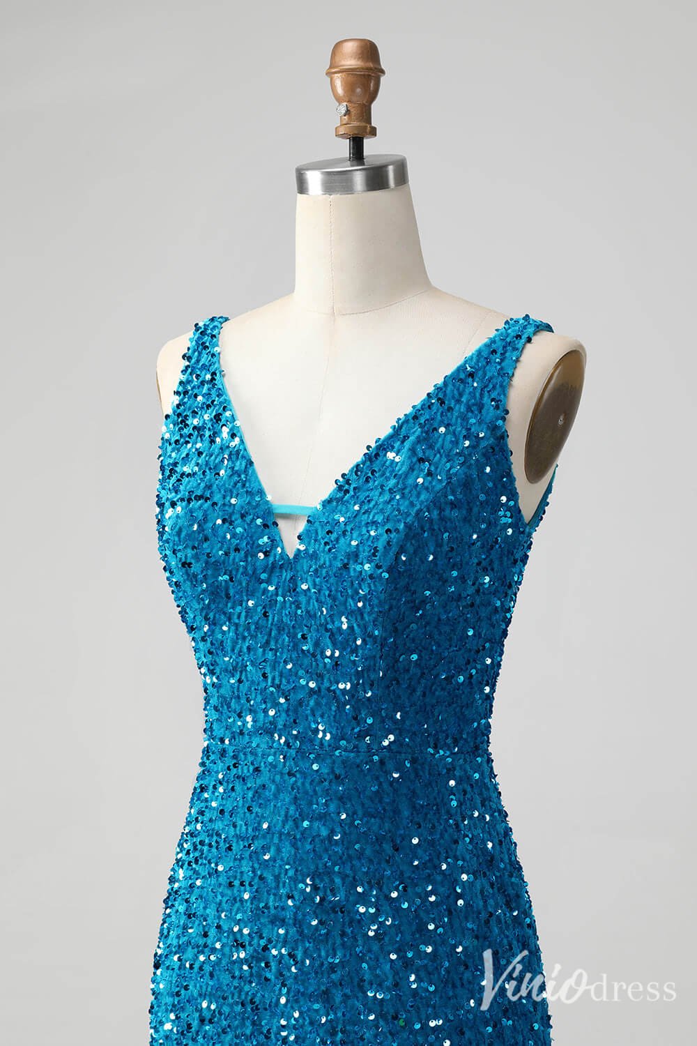 Blue Sequin Homecoming Dresses V-Neck Tassels Bodycon Dress S24001-prom dresses 2025 -Viniodress-Blue-Custom Size-