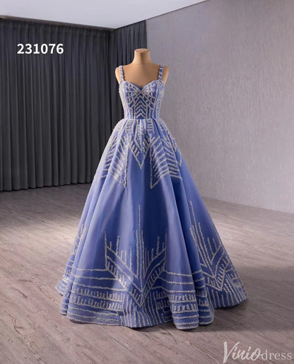 Blue Sequin Lace Wedding Gown Spaghetti Strap Quinceanera Dress 231076-Quinceanera Dresses 2025 -Viniodress-Blue-Custom Size-