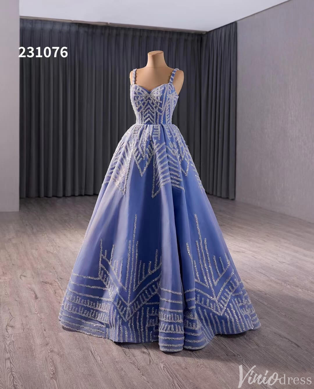 Blue Sequin Lace Wedding Gown Spaghetti Strap Quinceanera Dress 231076-Quinceanera Dresses 2025 -Viniodress-Blue-Custom Size-