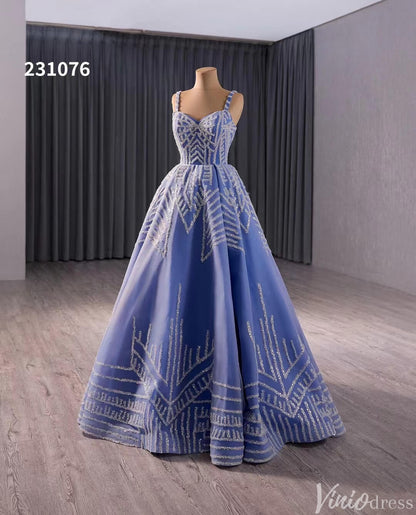 Blue Sequin Lace Wedding Gown Spaghetti Strap Quinceanera Dress 231076-Quinceanera Dresses 2025 -Viniodress-Blue-Custom Size-