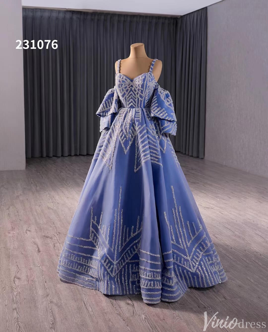 Blue Sequin Lace Wedding Gown Spaghetti Strap Quinceanera Dress 231076-Quinceanera Dresses 2025 -Viniodress-Blue-Custom Size-