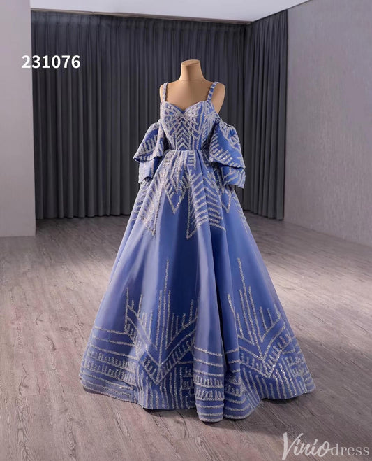 Blue Sequin Lace Wedding Gown Spaghetti Strap Quinceanera Dress 231076-Quinceanera Dresses 2025 -Viniodress-Blue-Custom Size-