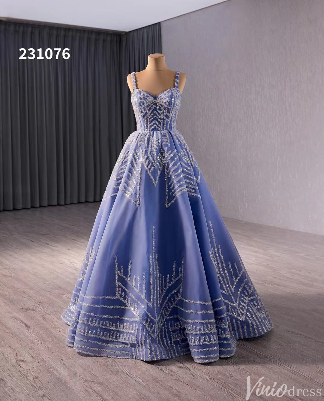 Blue Sequin Lace Wedding Gown Spaghetti Strap Quinceanera Dress 231076 - ViniodressQuinceanera DressesBlueCustom Size - Formal Dresses - Ball Gowns