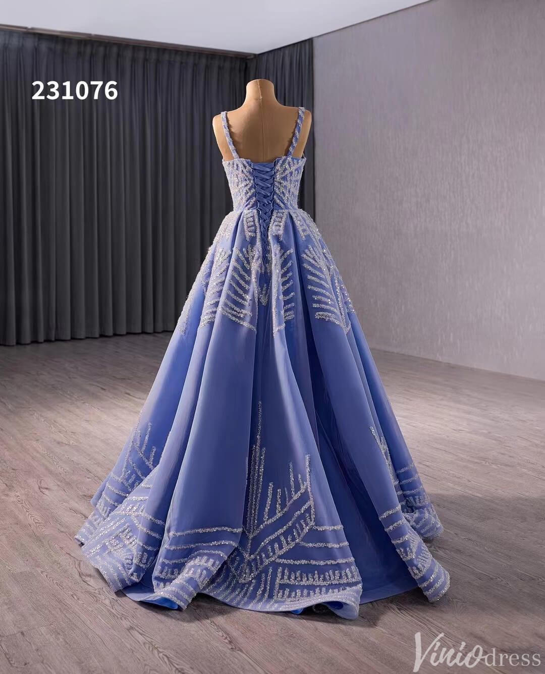 Blue Sequin Lace Wedding Gown Spaghetti Strap Quinceanera Dress 231076-Quinceanera Dresses-Viniodress-Viniodress