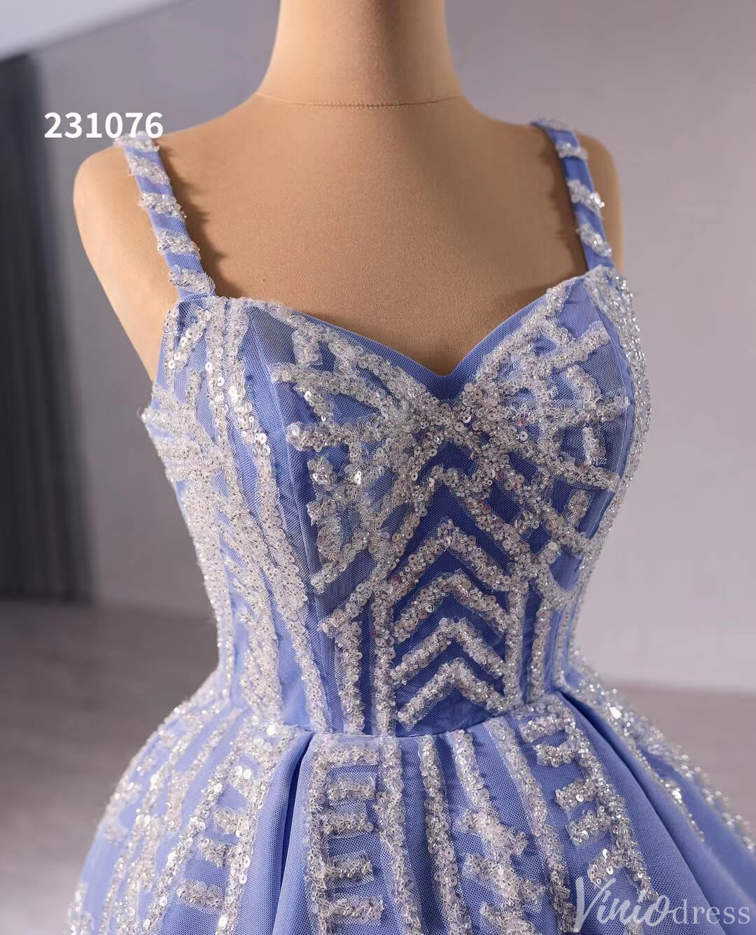 Blue Sequin Lace Wedding Gown Spaghetti Strap Quinceanera Dress 231076-Quinceanera Dresses-Viniodress-Viniodress