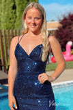 Blue Sequin Spaghetti Strap Cheap Homecoming Dresses Sexy Fitted Bodycon Dress SD1671-Homecoming Dresses-Viniodress-Viniodress