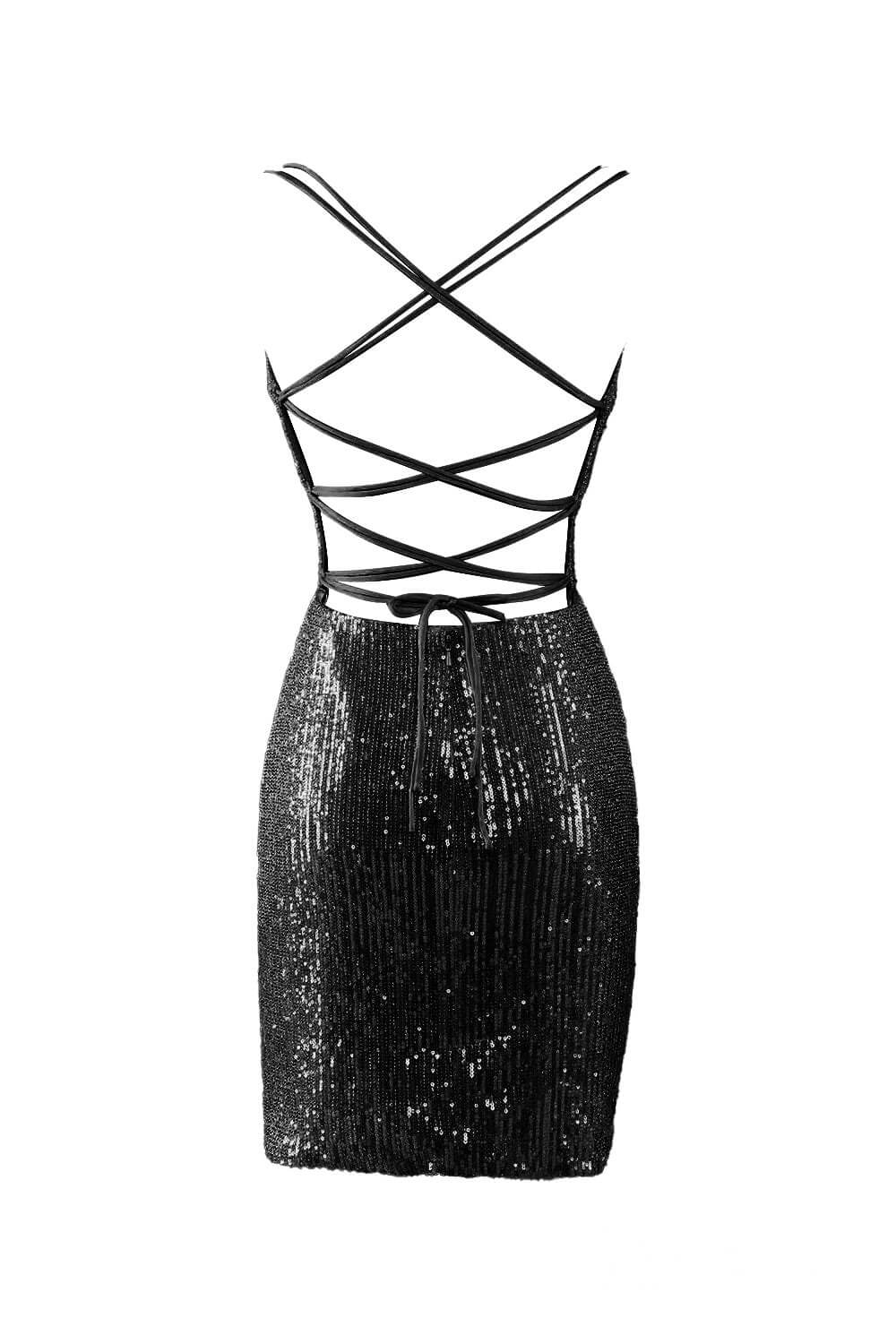 Blue Sequin Spaghetti Strap Homecoming Dresses Sexy Fitted Bodycon Dress SD1671-Homecoming Dresses 2025 -Viniodress-Blue-Custom Size-