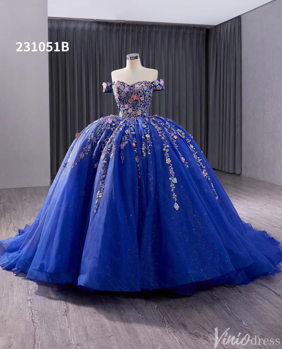 Blue Sparkly Lace Applique Wedding Gown Off the Shoulder Quinceanera Dress 241051b-Quinceanera Dresses 2025 -Viniodress-Blue-Custom Size-