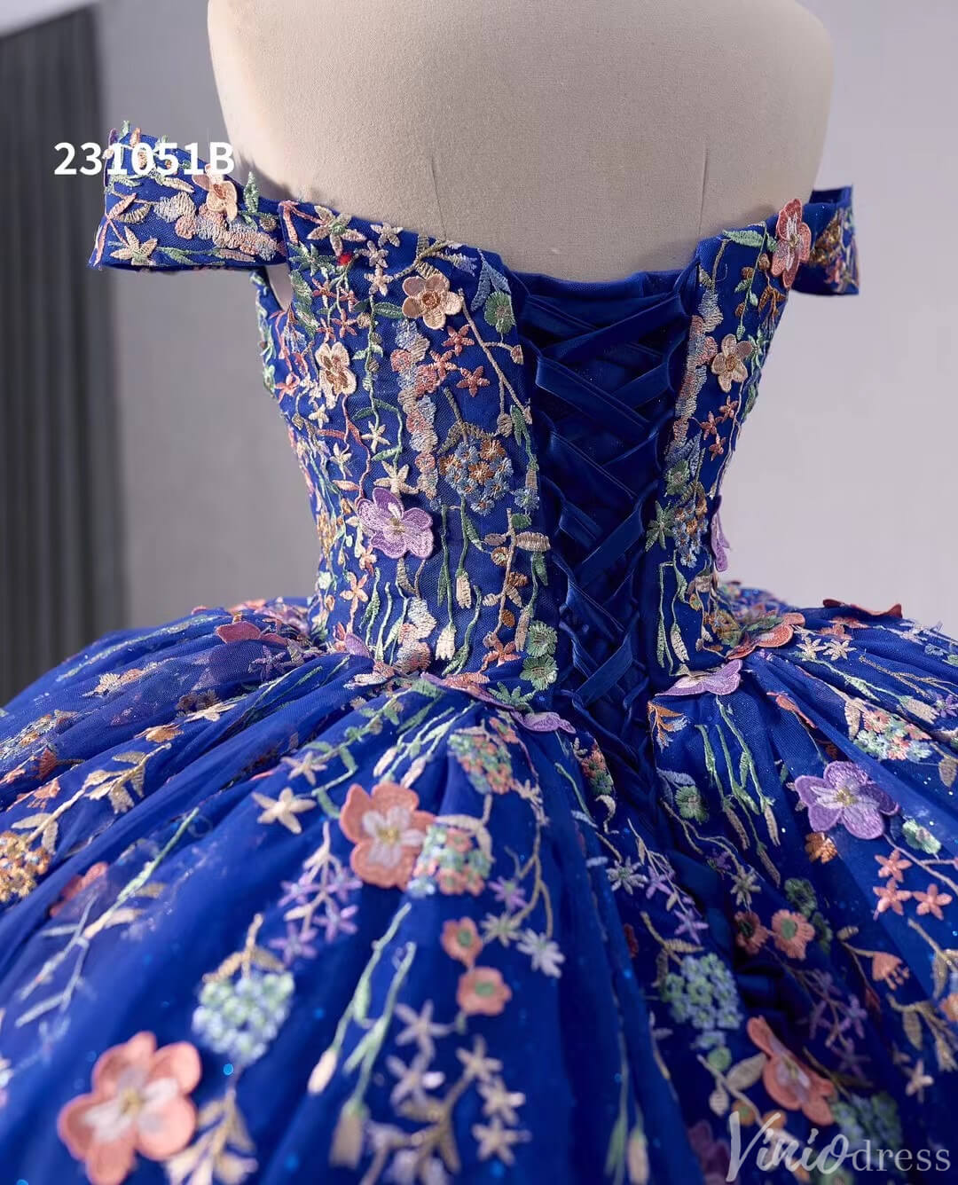 Blue Sparkly Lace Applique Wedding Gown Off the Shoulder Quinceanera Dress 241051b-Quinceanera Dresses 2025 -Viniodress-Blue-Custom Size-