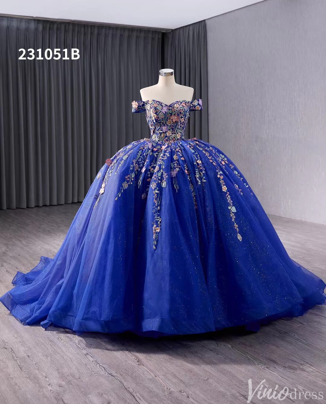 Blue Sparkly Lace Applique Wedding Gown Off the Shoulder Quinceanera Dress 241051b-Quinceanera Dresses-Viniodress-Blue-Custom Size-Viniodress