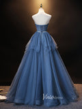 Prom Dress 2025 Blue Sparkly Ruffle Prom Dresses Strapless Evening Dress FD3171-unique prom dresses-Dusty Blue-Custom Size-Viniodress