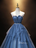 Prom Dress 2025 Blue Sparkly Ruffle Prom Dresses Strapless Evening Dress FD3171-unique prom dresses-Dusty Blue-Custom Size-Viniodress