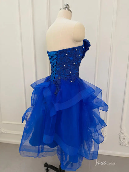 Blue Strapless Homecoming Dress with Layered Tulle Skirt FD1025-2-Homecoming Dresses 2026-Viniodress-Royal Blue-Custom Size – Add Measurements in Cart-