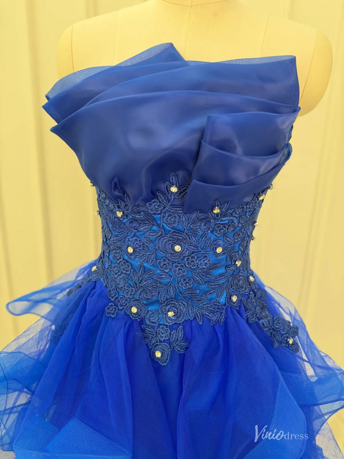 Blue Strapless Homecoming Dress with Layered Tulle Skirt FD1025-2 Viniodress Blue Strapless Homecoming Dress with Layered Tulle Skirt FD1025-2 Viniodress