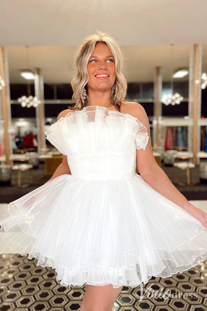 Blue Strapless Ruffled Hoco Dresses Pleated Organza A-Line Short Prom Dress SD1657-Homecoming Dresses 2025 -Viniodress-Light Blue-Custom Size-