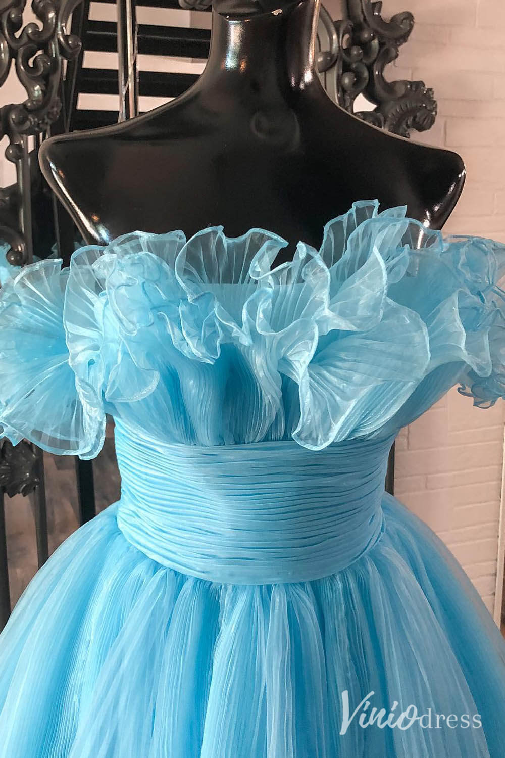 Blue Strapless Ruffled Hoco Dresses Pleated Organza A-Line Short Prom Dress SD1657-Homecoming Dresses 2025 -Viniodress-Light Blue-Custom Size-