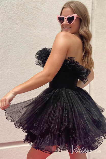 Blue Strapless Ruffled Hoco Dresses Pleated Organza A-Line Short Prom Dress SD1657-Homecoming Dresses 2025 -Viniodress-Light Blue-Custom Size-
