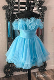 Blue Strapless Ruffled Hoco Dresses Pleated Organza A-Line Short Prom Dress SD1657-Homecoming Dresses-Viniodress-Viniodress