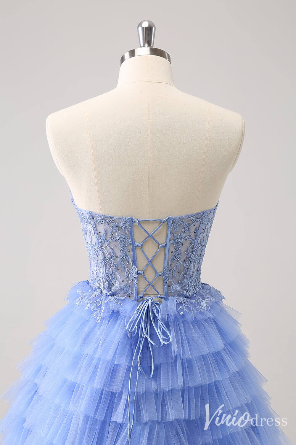 Blue Strapless Tiered Homecoming Dresses Sweetheart Lace Back to School Dress S24015-prom dresses 2025 -Viniodress-Blue-Custom Size-
