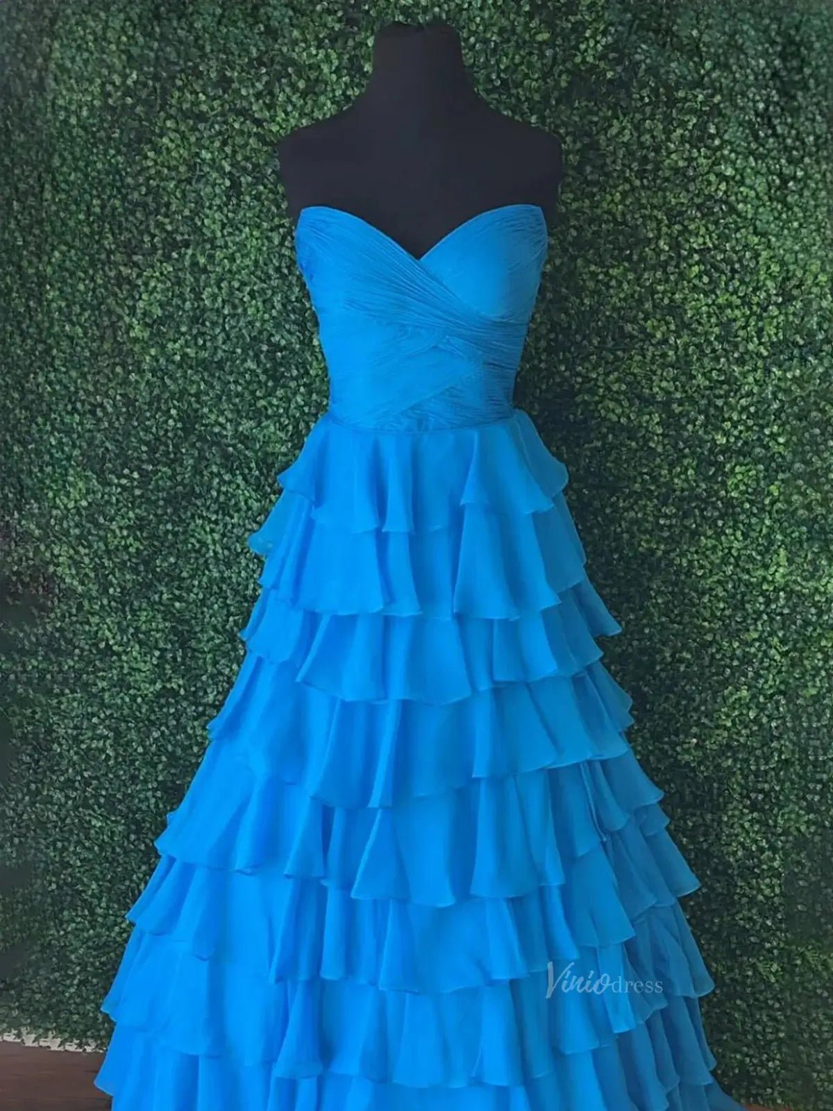 Blue Strapless Tiered Prom Dresses Sweetheart Neck Pleated Formal Dresses - FD3714-prom dresses 2025 -Viniodress-Blue-Custom Size-