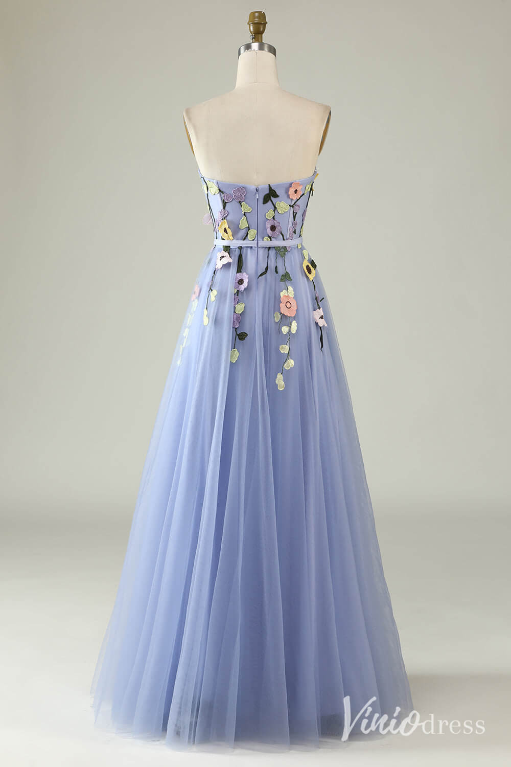 Blue Sweetheart Neck Floral Prom Dresses Strapless Lace Applique Formal Gown AD1101-prom dresses 2025 -Viniodress-Blue-Custom Size-