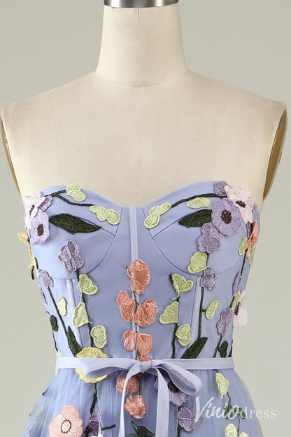 Blue Sweetheart Neck Floral Prom Dresses Strapless Lace Applique Formal Gown AD1101-prom dresses 2025 -Viniodress-Blue-Custom Size-