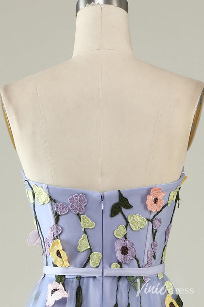 Blue Sweetheart Neck Floral Prom Dresses Strapless Lace Applique Formal Gown AD1101-prom dresses 2025 -Viniodress-Blue-Custom Size-