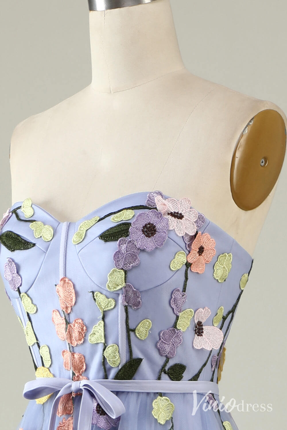 Blue Sweetheart Neck Floral Prom Dresses Strapless Lace Applique Formal Gown AD1101-prom dresses 2025 -Viniodress-Blue-Custom Size-