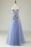 Blue Sweetheart Neck Floral Prom Dresses Strapless Lace Applique Formal Gown AD1101-prom dresses-Viniodress-Blue-Custom Size-Viniodress