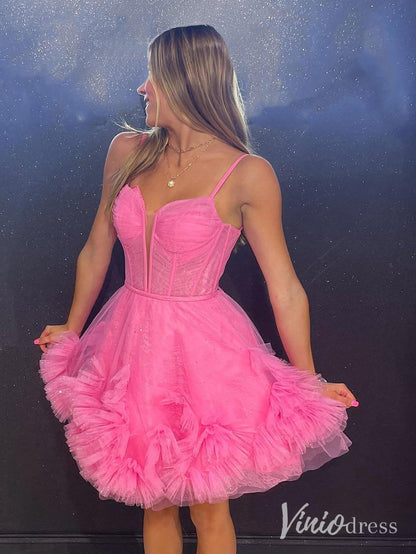 Blue Tiered Ruffle Homecoming Dresses Spaghetti Strap Back to School Dress SD1687-Homecoming Dresses 2025 -Viniodress-Blue-Custom Size-