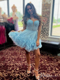 Blue Tiered Ruffle Homecoming Dresses Spaghetti Strap Back to School Dress SD1687-Homecoming Dresses-Viniodress-Viniodress