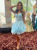 Blue Tiered Ruffle Homecoming Dresses Spaghetti Strap Back to School Dress SD1687-Homecoming Dresses-Viniodress-Viniodress