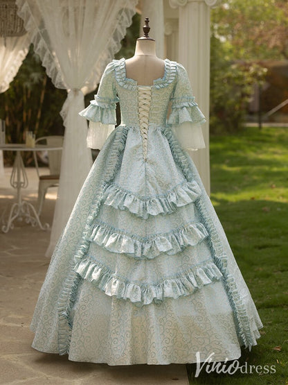 Blue Tiered Ruffled Quinceanera Dress Puffed Sleeve Vintage Princess Dress AD1304-Quinceanera Dresses 2025 -Viniodress-Blue-Custom Size-