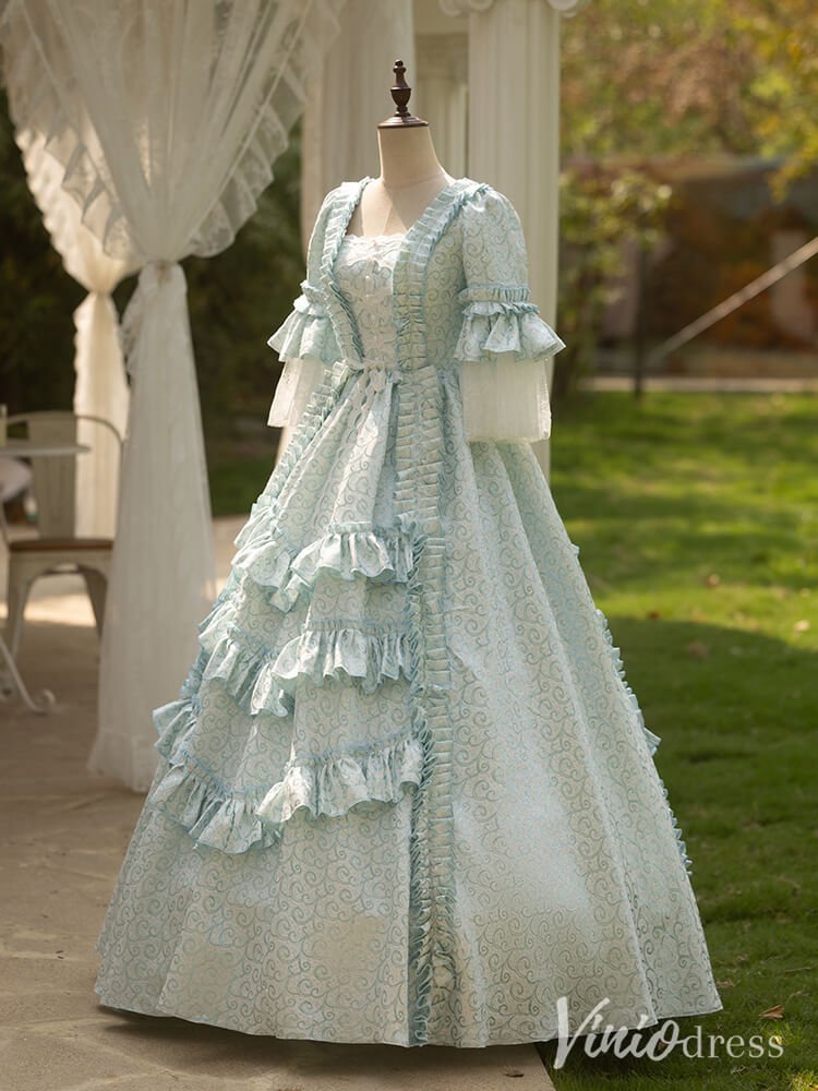 Blue Tiered Ruffled Quinceanera Dress Puffed Sleeve Vintage Princess Dress AD1304-Quinceanera Dresses 2025 -Viniodress-Blue-Custom Size-