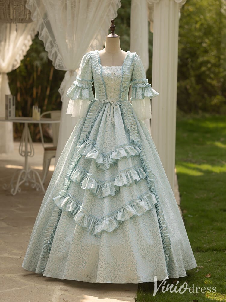 Blue Tiered Ruffled Quinceanera Dress Puffed Sleeve Vintage Princess Dress AD1304-Quinceanera Dresses 2025 -Viniodress-Blue-Custom Size-