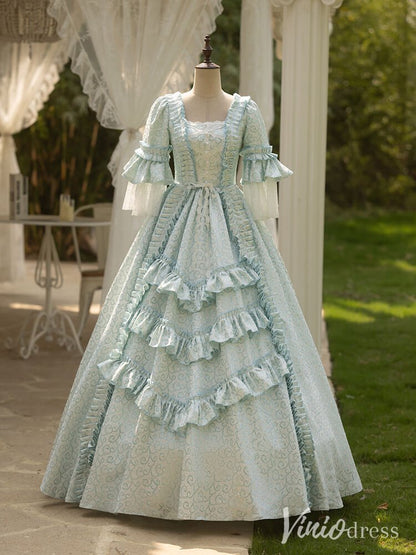 Blue Tiered Ruffled Quinceanera Dress Puffed Sleeve Vintage Princess Dress AD1304-Quinceanera Dresses 2025 -Viniodress-Blue-Custom Size-