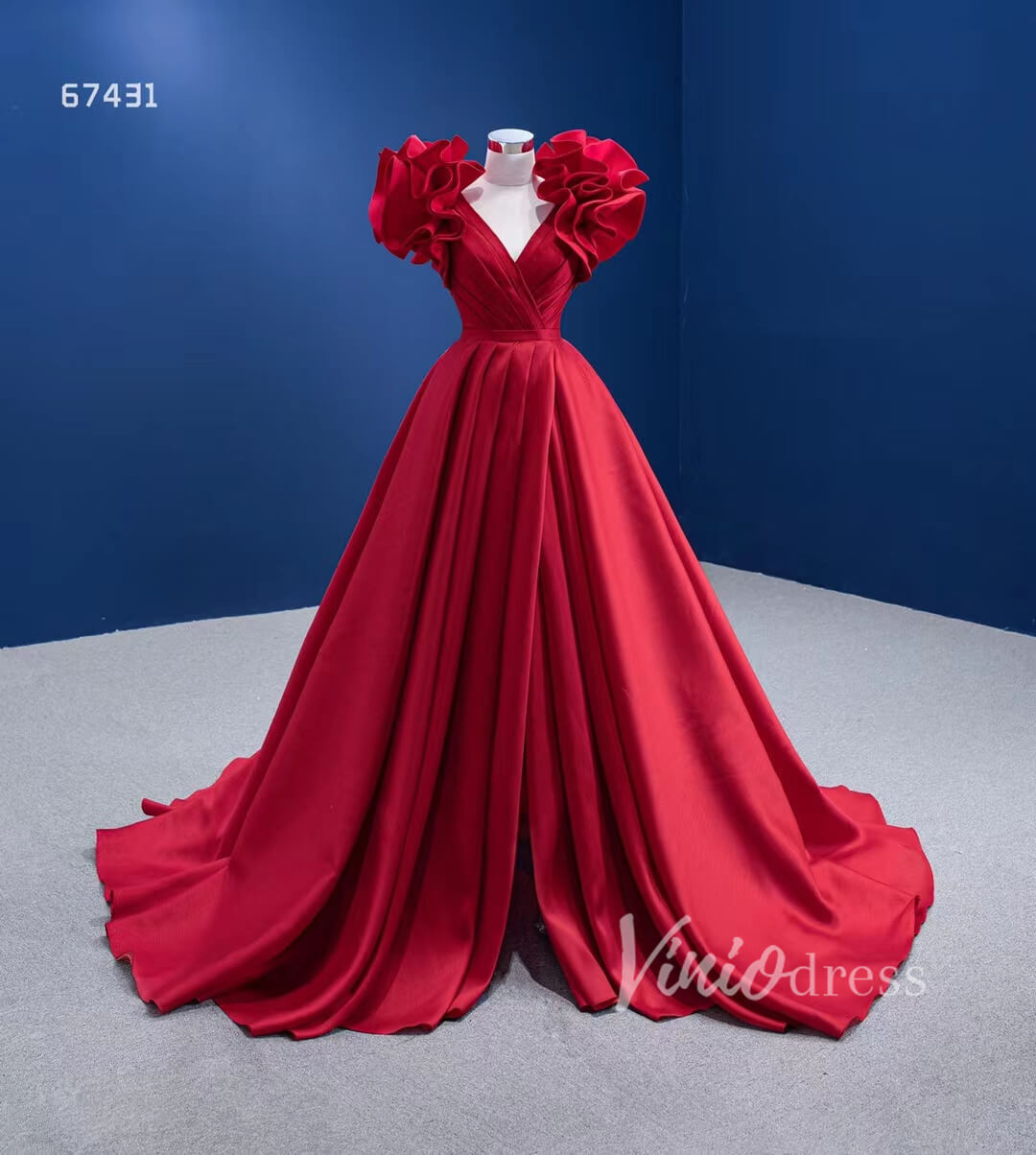 Blue Violet Satin Formal Gown Pageant with Slit 67431 viniodress-prom dresses 2025 -Viniodress-Red-Custom Size-