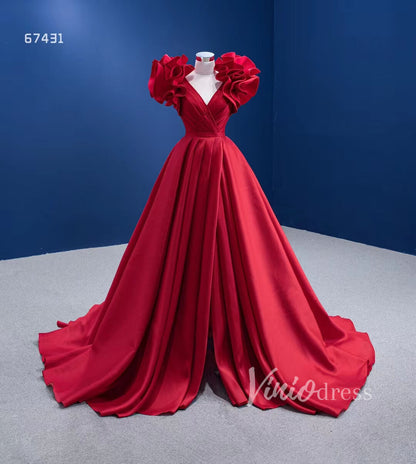 Blue Violet Satin Formal Gown Pageant with Slit 67431 viniodress-prom dresses 2025 -Viniodress-Red-Custom Size-