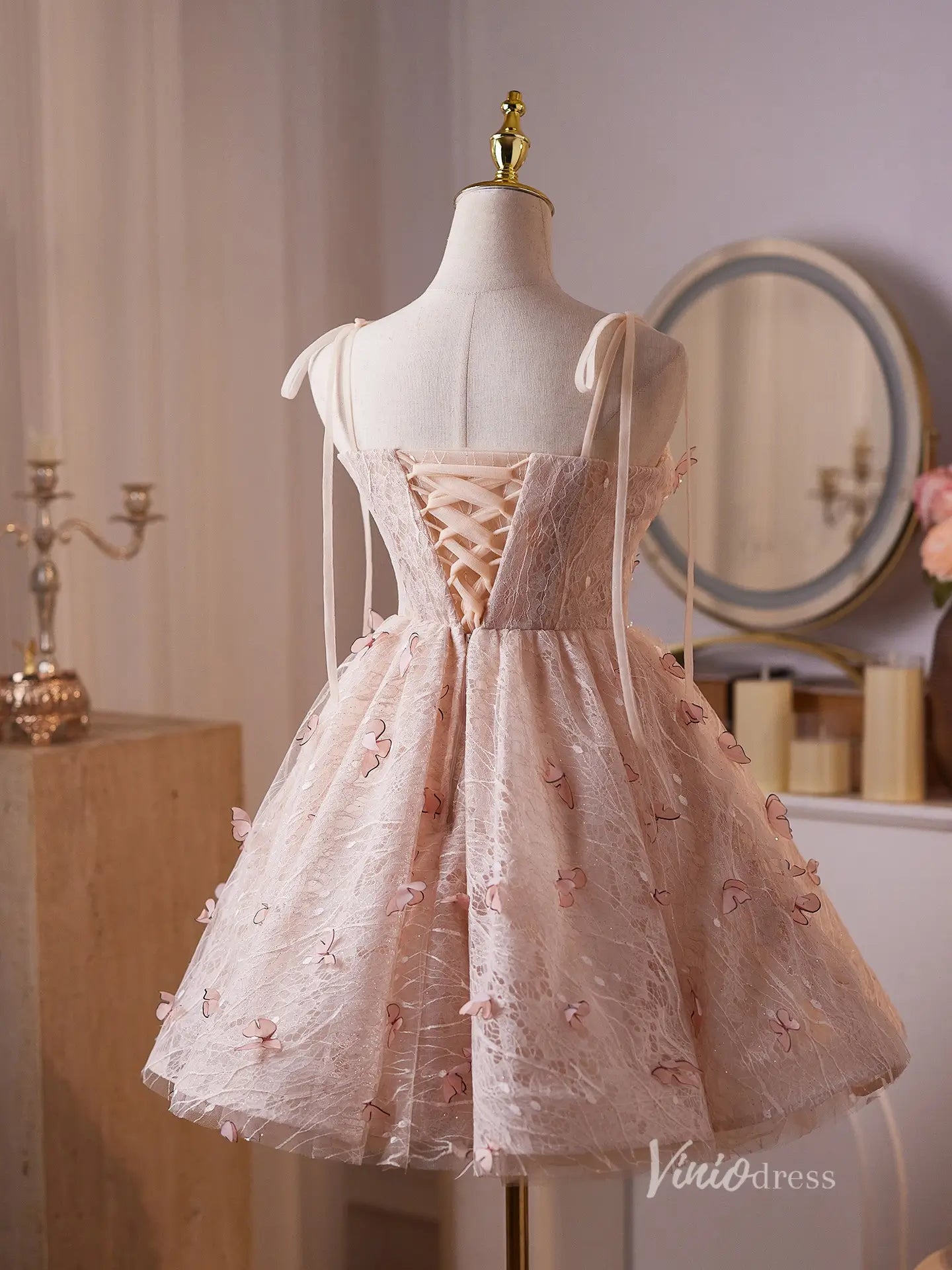 Blush 3D Butterfly Homecoming Dress with Sweetheart Corset Bodice, Lace-Up Back – BJ091-prom dresses 2025 -Viniodress-Blush-Custom Size-