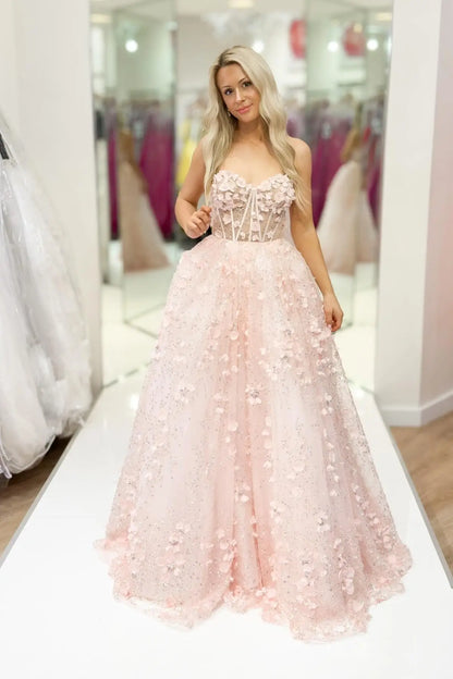 Blush 3D Floral Ball Gown Prom Dress with Boned Bodice & Glitter Tulle Skirt – AL007-prom dresses 2026-Viniodress-Blush-Custom Size-