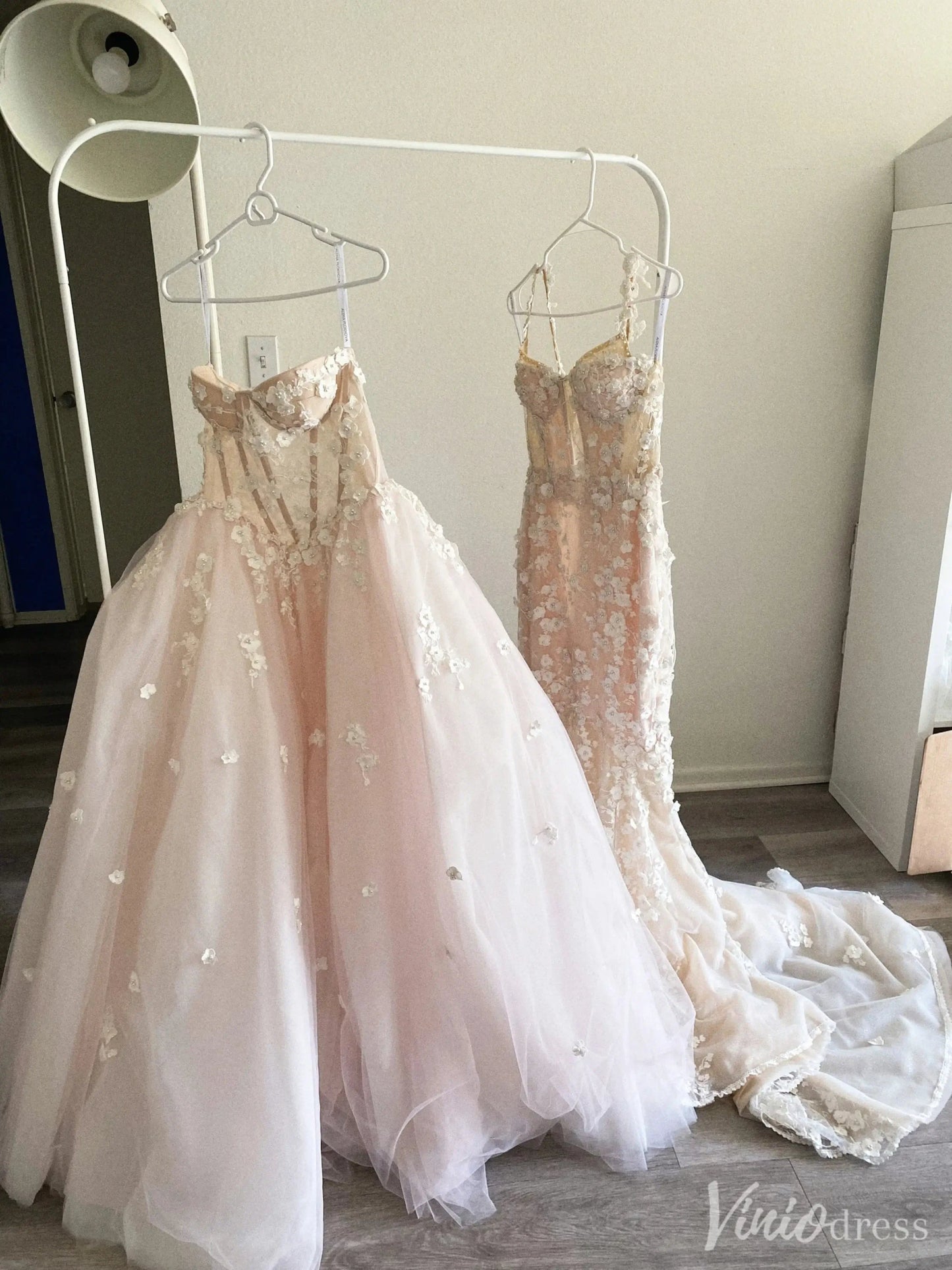 Blush 3D Floral Ball Gown Wedding Dress with Sheer Corset Bodice – VW2521-wedding dresses 2025 -Viniodress-Blush-Custom Size-