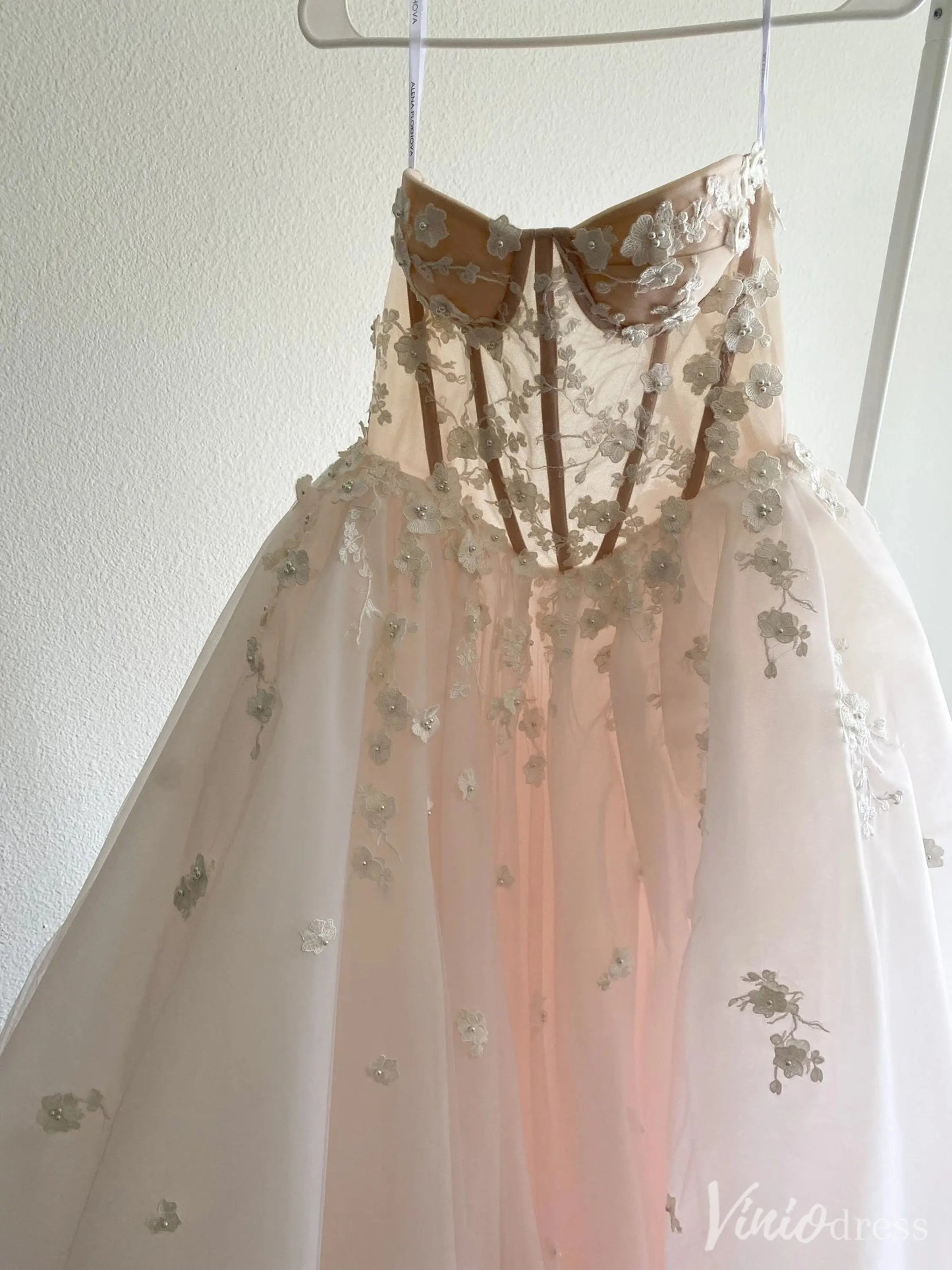 Blush 3D Floral Ball Gown Wedding Dress with Sheer Corset Bodice – VW2521-wedding dresses 2025 -Viniodress-Blush-Custom Size-