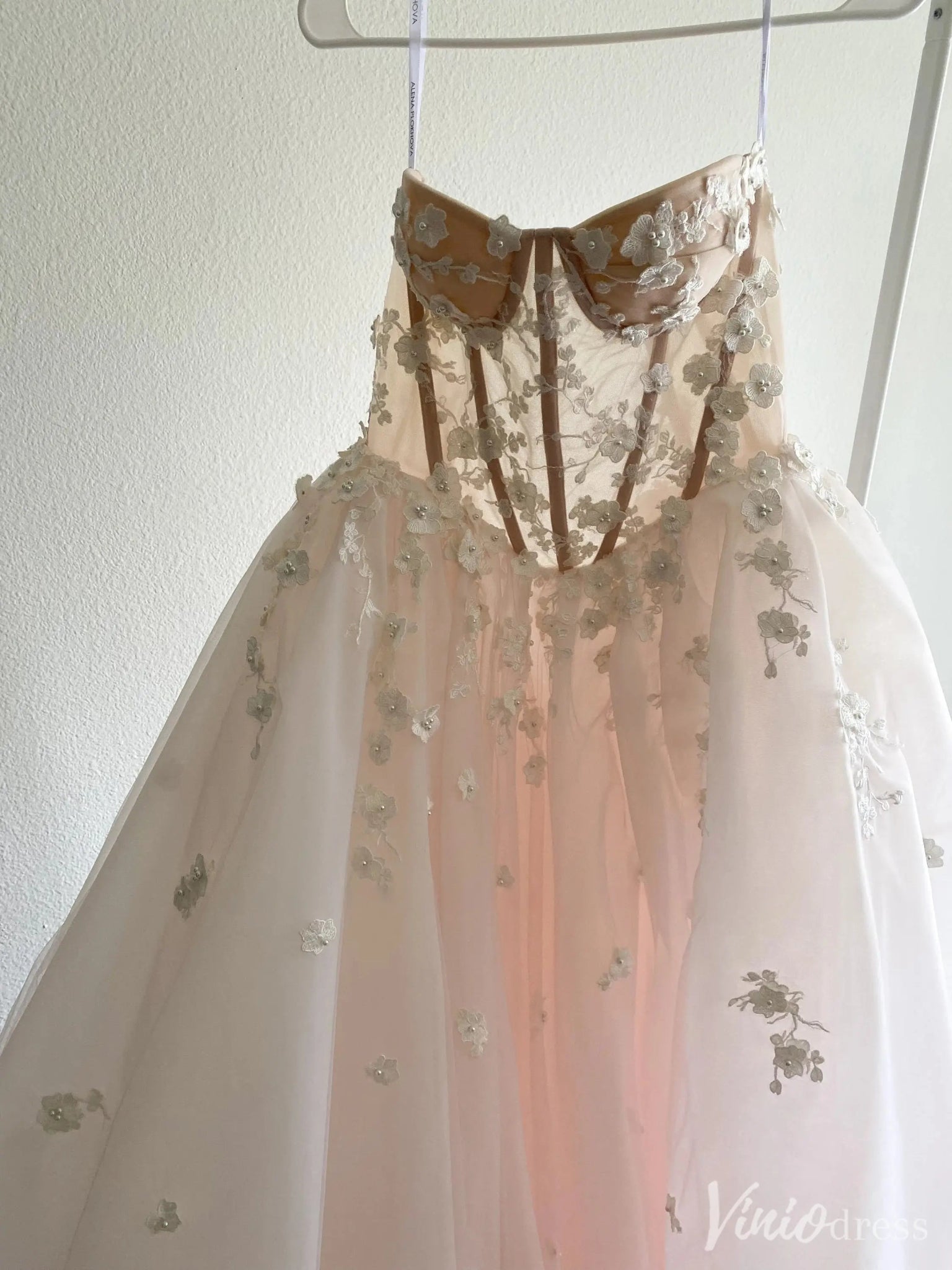 Blush 3D Floral Ball Gown Wedding Dress with Sheer Corset Bodice – VW2521-wedding dresses 2025 -Viniodress-Blush-Custom Size-