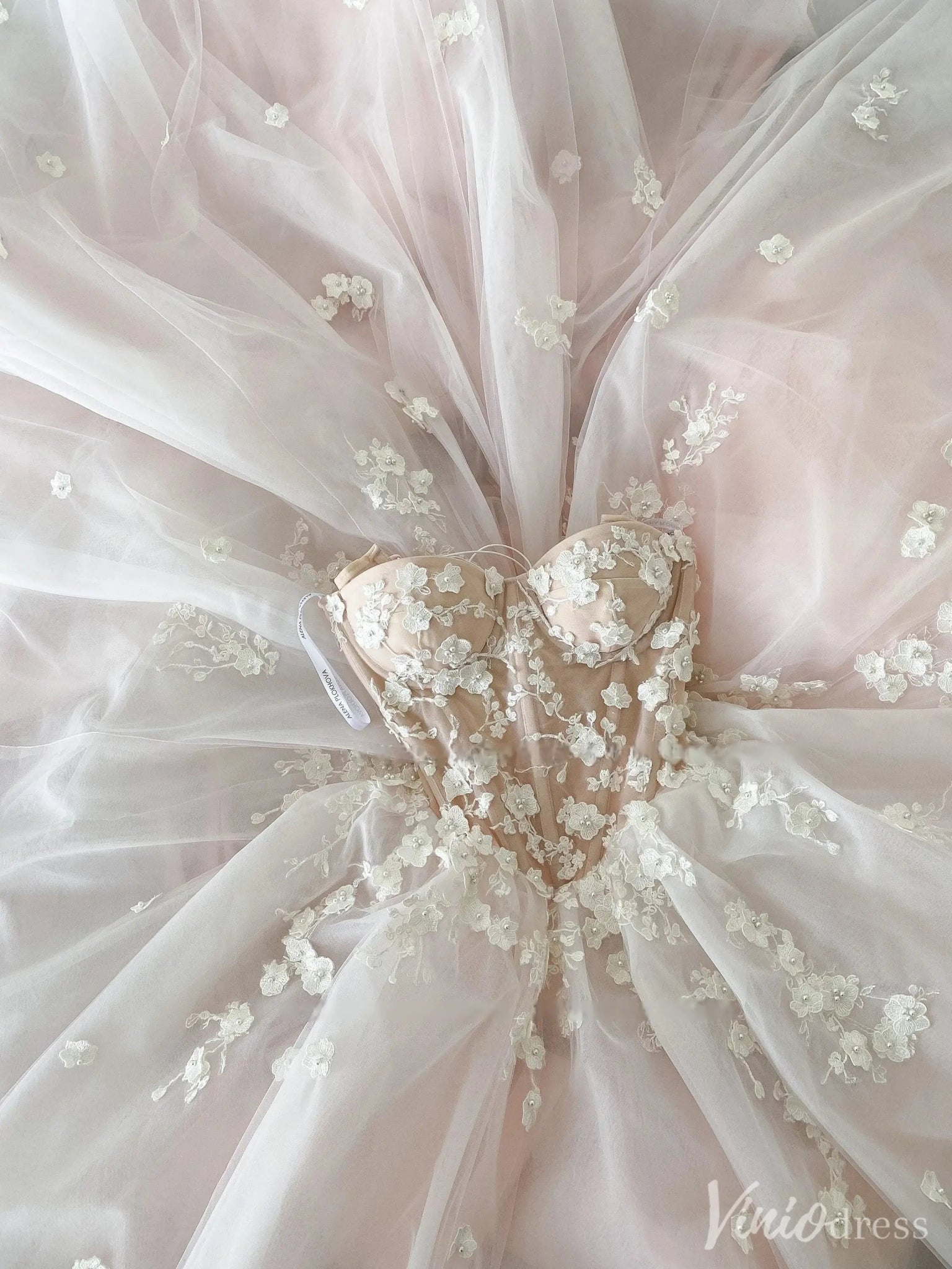 Blush 3D Floral Ball Gown Wedding Dress with Sheer Corset Bodice – VW2521-wedding dresses 2025 -Viniodress-Blush-Custom Size-