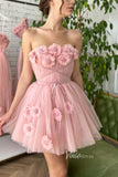 Prom Dress 2025 Blush 3D Flower Homecoming Dresses Strapless Short Prom Dress FD2981-unique prom dresses-Pink-Custom Size-Viniodress