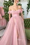 Prom Dress 2025 Blush 3D Flower Prom Dresses Off the Shoulder Long Formal Dress FD2980-unique prom dresses-Pink-Custom Size-Viniodress