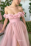 Prom Dress 2025 Blush 3D Flower Prom Dresses Off the Shoulder Long Formal Dress FD2980-unique prom dresses-Pink-Custom Size-Viniodress